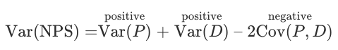 Var(NPS) = Var(P) + Var(D) - 2Cov(P, D)